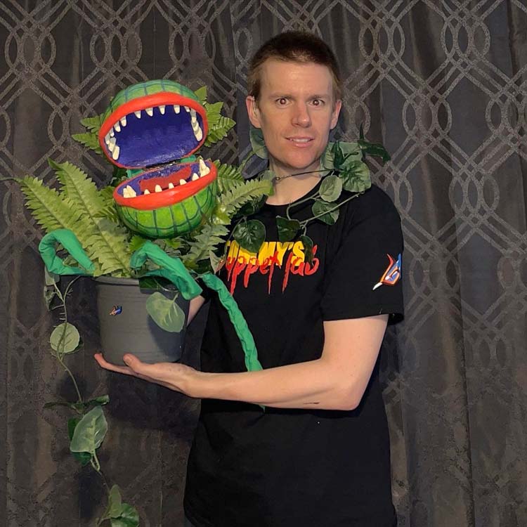 Tommy with Audrey II from Little Shop of Horrors puppet - Tommys puppet lab
